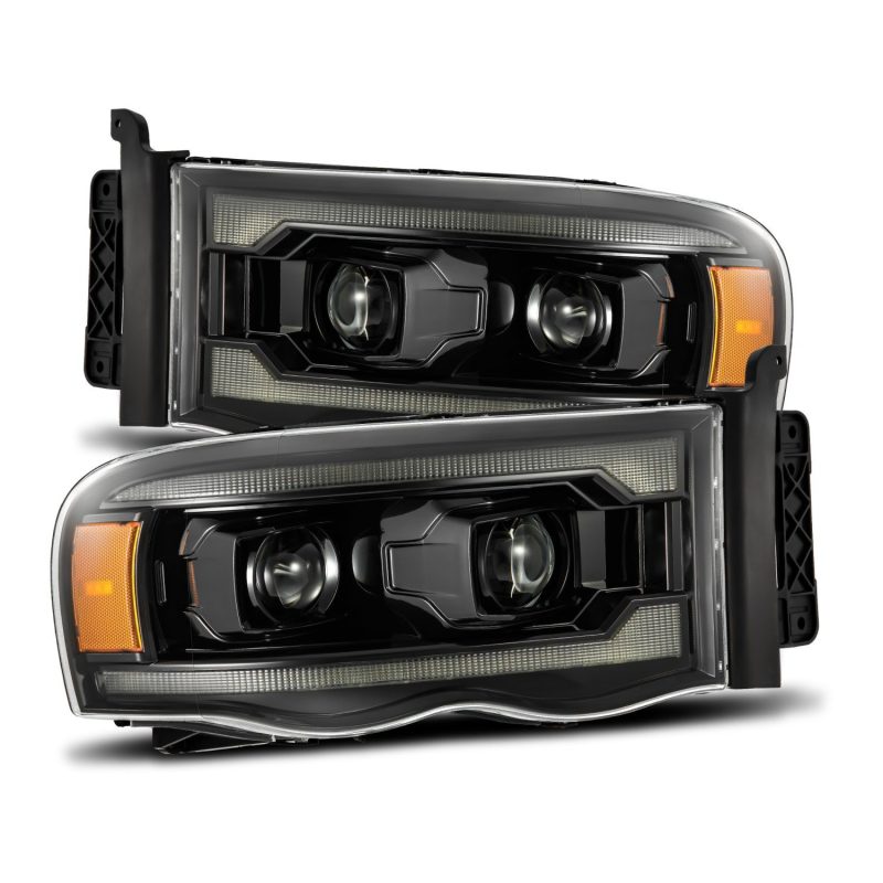 AlphaRex 02-05 Dodge Ram 1500 PRO-Series Projector Headlights Plank Style Alpha Black w/Seq Signal - Burkken Auto Parts