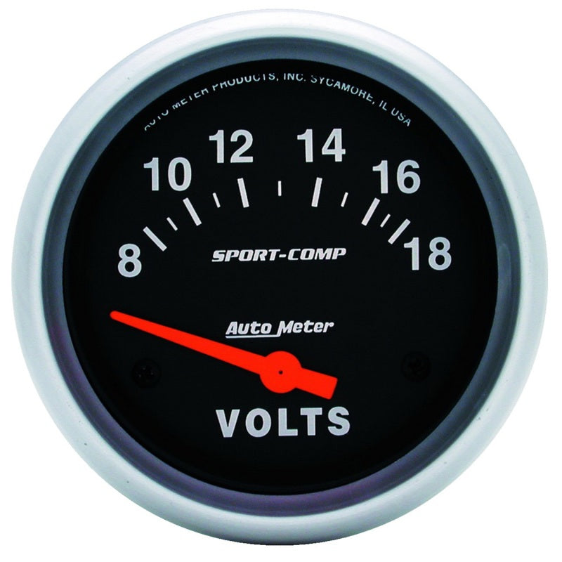 Autometer Sport-Comp 2 5/8in 8-18 Volt Short Sweep Electric Voltmeter Gauge - Burkken Auto Parts