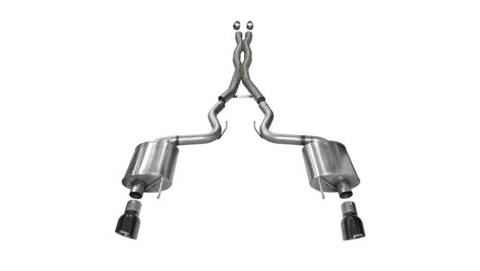 Corsa 2015-2017 Ford Mustang GT 5.0 3in Cat Back Exhaust Black Dual Tips (Sport) - Burkken Auto Parts