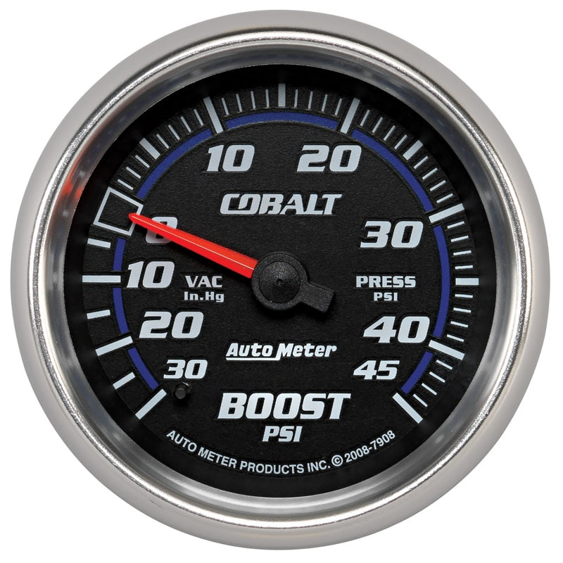 AutoMeter Gauge Vac/Boost 2-5/8in. 30Inhg-45PSI Mechanical Cobalt - Burkken Auto Parts