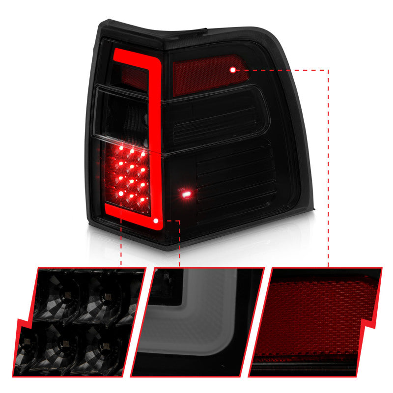 ANZO 07-17 Ford Expedition LED Taillights w/ Light Bar Black Housing Smoke Lens - Burkken Auto Parts