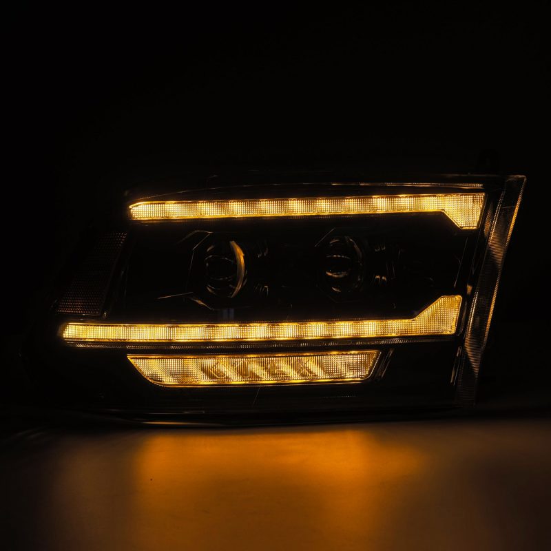 AlphaRex 09-18 Ram 2500 LUXX LED Proj Headlight Plank Style Alpha Blk w/Activ Light/Seq Signal/DRL - Burkken Auto Parts