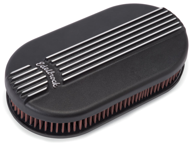 Edelbrock Air Cleaner Classic Series Oval Aluminum Top Cloth Element 17 5In X 9 35In X 3 9In Black - Burkken Auto Parts