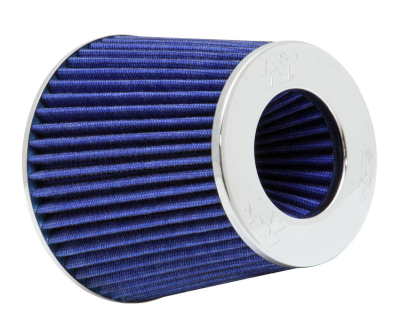 K&N Universal Air Filter Chrome Round Tapered Blue - 4in Flange ID x 1.125in Flange Length x 5.5in H - Burkken Auto Parts