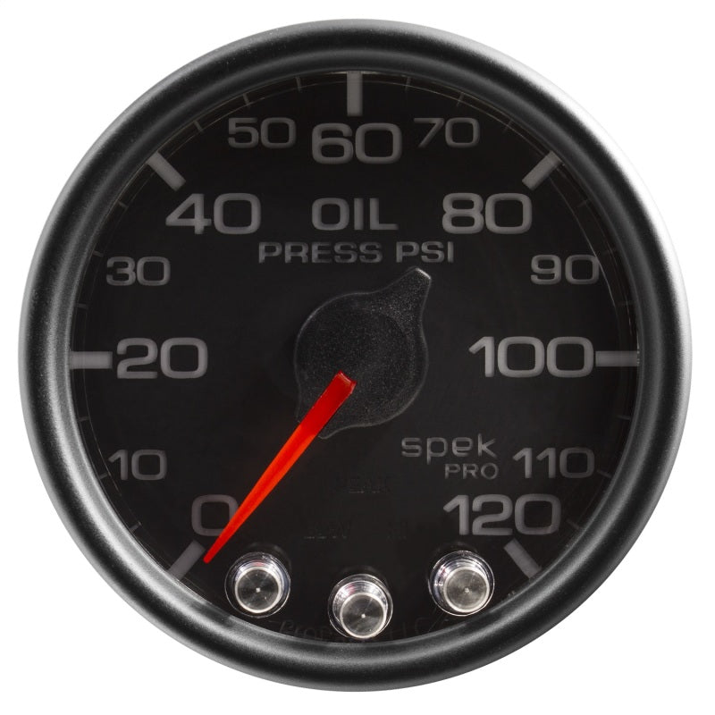 Autometer Spek-Pro Gauge Oil Press 2 1/16in 120psi Stepper Motor W/Peak & Warn Blk/Blk - Burkken Auto Parts