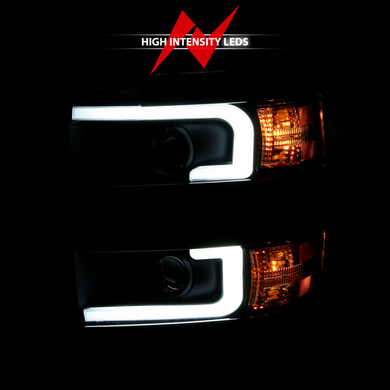 ANZO 2015-2016 Chevrolet Silverado Projector Headlights w/ Plank Style Design Black w/ Amber - Burkken Auto Parts