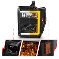 ANZO 08-10 Ford F-250 - F-550 Super Duty Projector Headlights w/ Light Bar Switchback Black Housing - Burkken Auto Parts