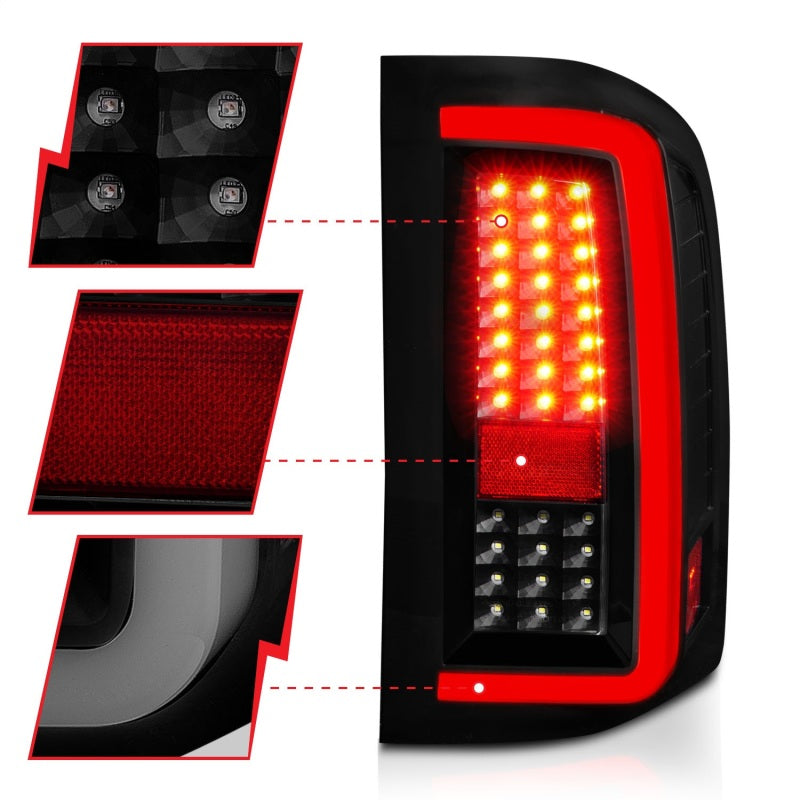 ANZO 2007-2013 Chevrolet Silverado1500/ 2500/ 3500 LED Tail Lights w/ Light Bar Black Housing Smoke - Burkken Auto Parts
