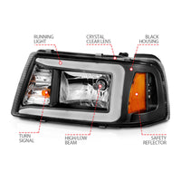 ANZO 2001-2011 Ford Ranger Crystal Headlights w/ Light Bar Black Housing - Burkken Auto Parts
