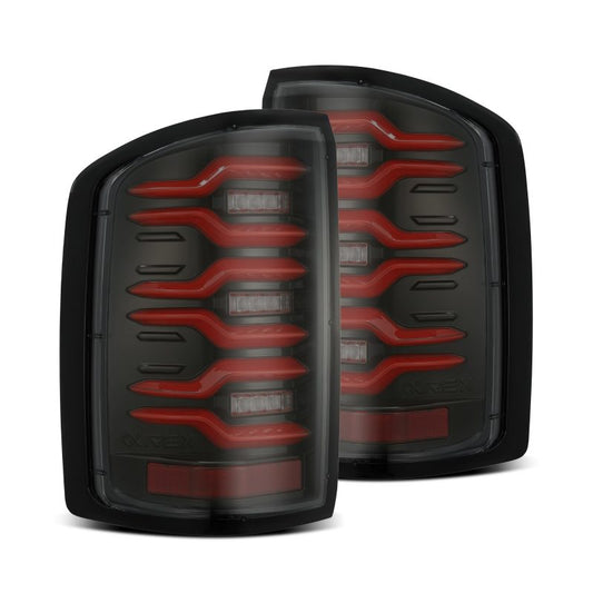 AlphaRex 14-18 GMC Sierra 1500/2500HD/3500HD LUXX-Series LED Tail Lights Blk/Red w/Actv Lgt Seq. Sig - Burkken Auto Parts