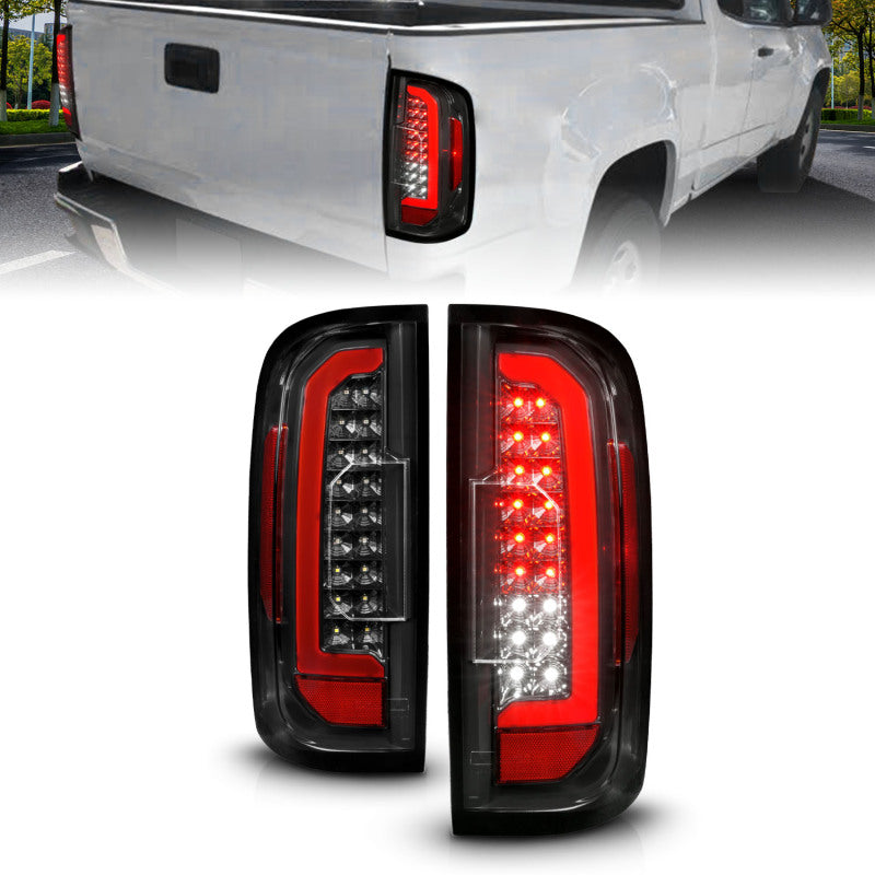ANZO 15-21 GMC Canyon Full LED Taillights w/ Red Lightbar Black Housing/Clear Lens - Burkken Auto Parts