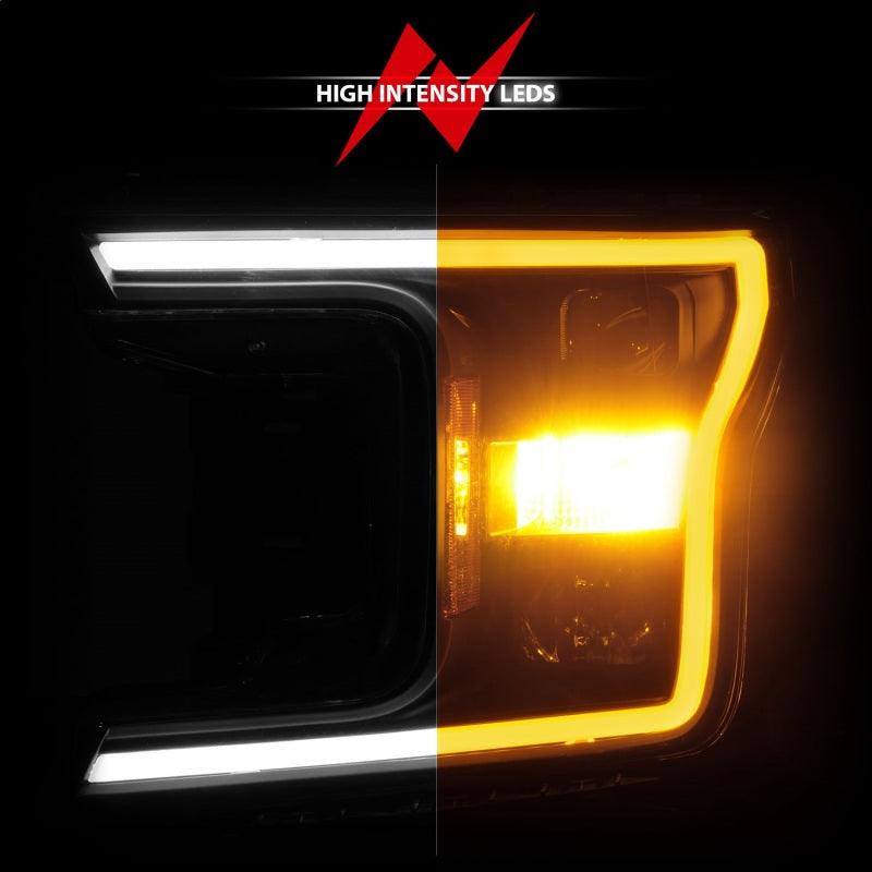 ANZO 2018-2020 Ford F-150 Projector Headlight w/ Plank Style Switchback Black Housing - Burkken Auto Parts