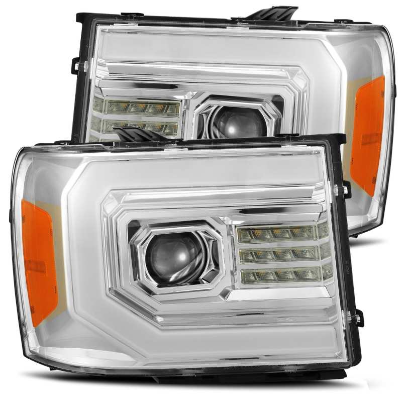 AlphaRex 07-13 GMC 1500HD PRO-Series Projector Headlights Plank Style Chrm w/Activ Light/Seq Signal - Burkken Auto Parts