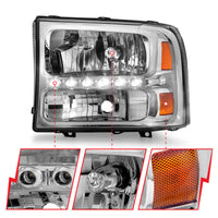 ANZO 2000-2004 Ford Excursion Crystal Headlights Chrome w/ LED 1pc - Burkken Auto Parts