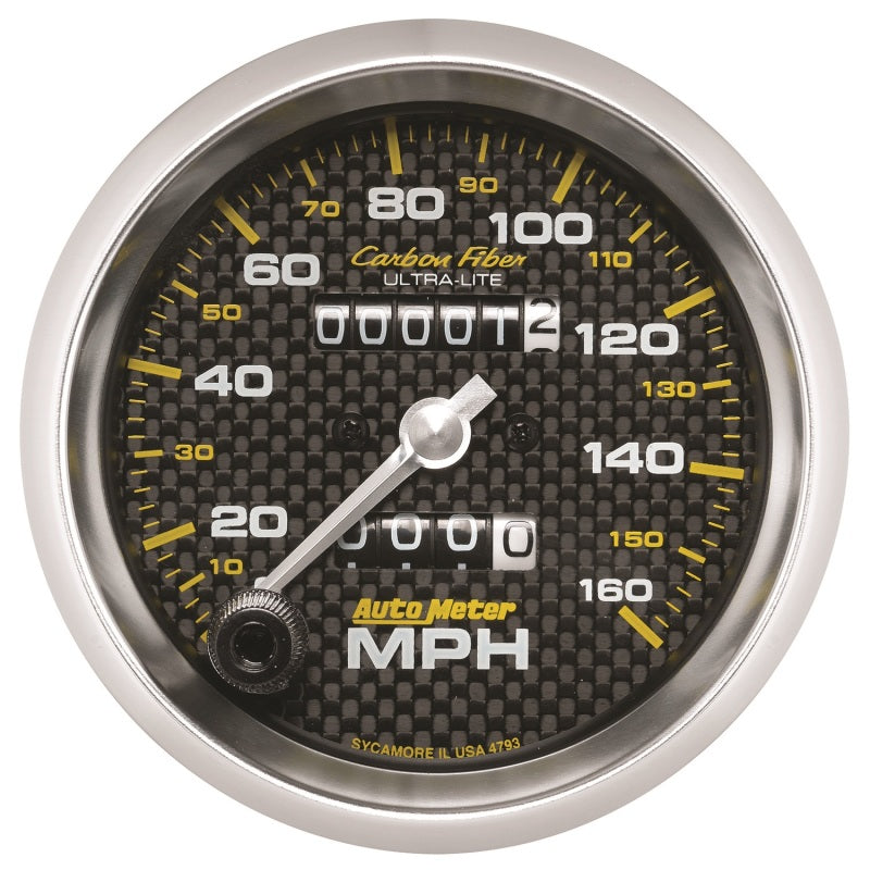 Autometer 3-3/8in Carbon Fiber 0-160MPH Mechanical Speedometer - Burkken Auto Parts
