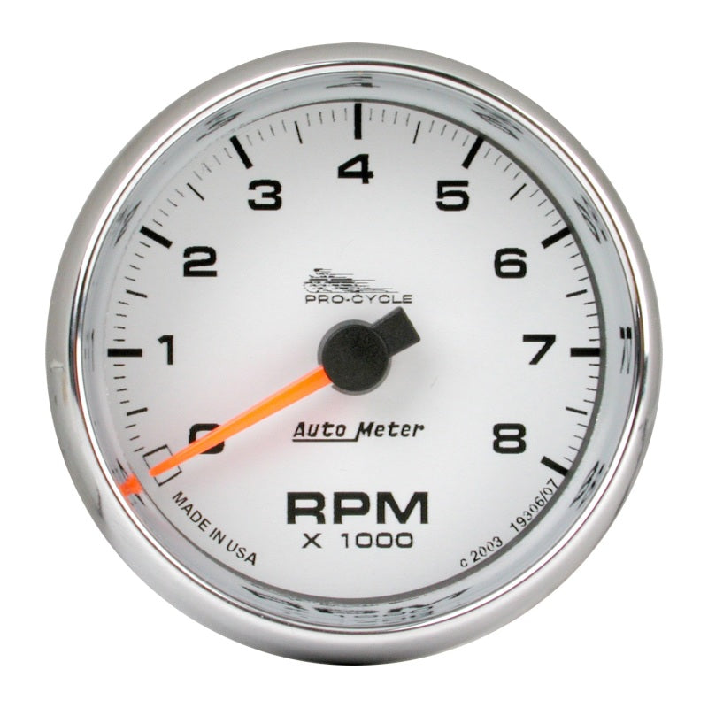 Autometer Pro-Cycle Gauge Tach 2 5/8in 8K Rpm 2&4 Cylinder White - Burkken Auto Parts