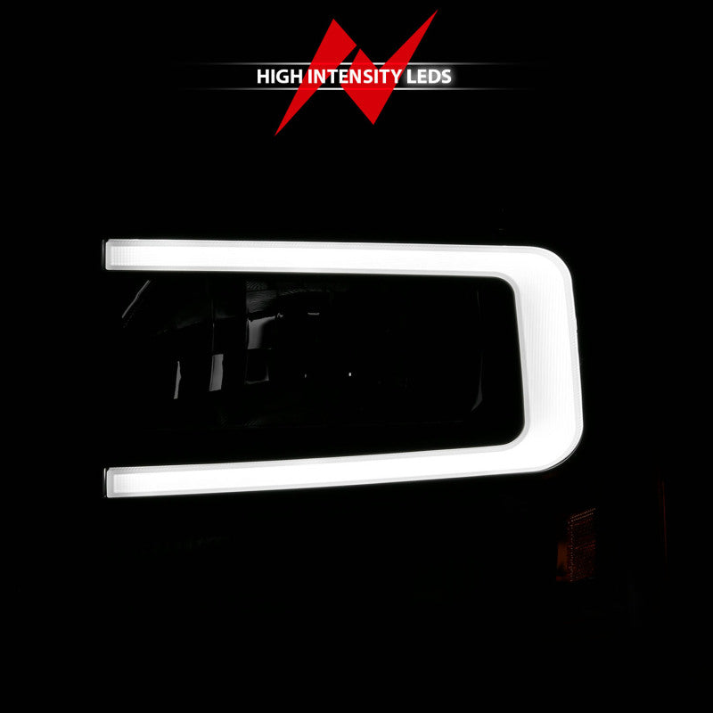ANZO 99-04 Ford F250/F350/F450/Excursion (excl. 99) Crystal Headlights - w/ Light Bar Black Housing - Burkken Auto Parts