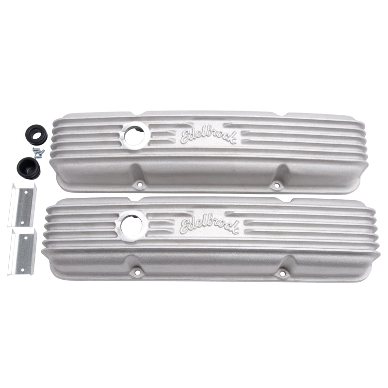 Edelbrock Valve Cover Classic Series Chevrolet 1959-1986 262-400 CI V8 w/ Breather Holes Satin - Burkken Auto Parts
