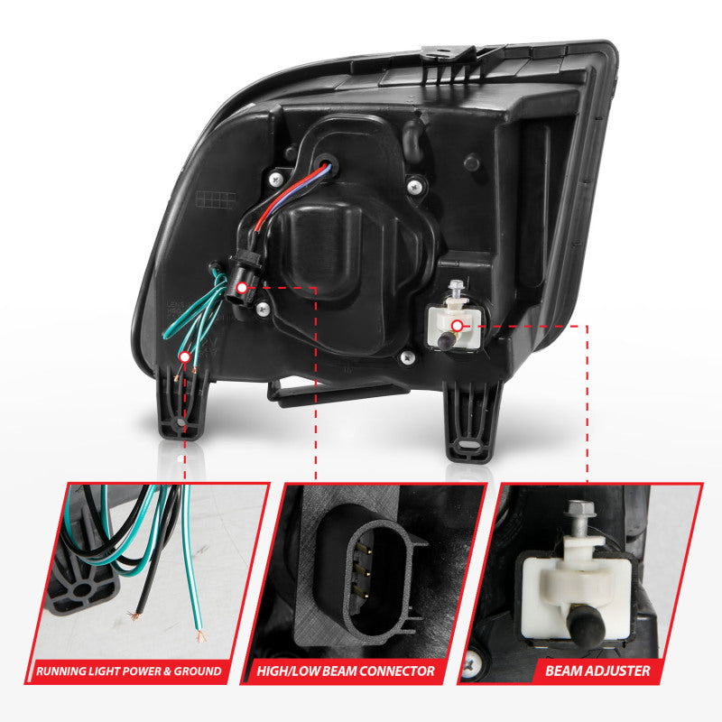 ANZO 05-09 Ford Mustang (w/Factory Halogen HL Only) Projector Headlights w/Light Bar Black Housing - Burkken Auto Parts