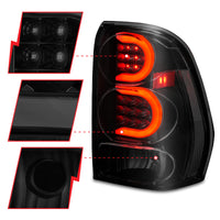 ANZO 2002-2009 Chevrolet Trailblazer LED Tail Lights w/ Light Bar Black Housing Smoke Lens - Burkken Auto Parts