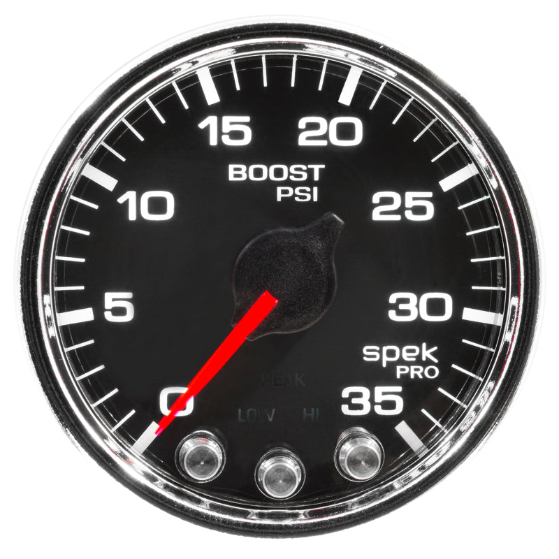 Autometer Spek-Pro Gauge Boost 2 1/16in 35psi Stepper Motor W/Peak & Warn Black/Chrome - Burkken Auto Parts