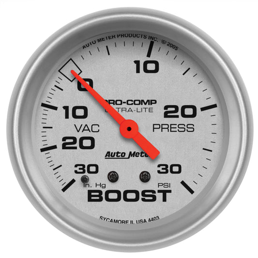 Autometer Ultra-Lite 66.7mm Short Sweep Electronic 30 IN Hg / 30 PSI Vacuum/Boost Gauge - Burkken Auto Parts