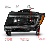 ANZO 11-13 Jeep Grand Cherokee (Factory Halogen Only) Projector Headlights w/Light Bar Swtchbk Black - Burkken Auto Parts