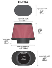 K&N Filter Universal Rubber Filter 2 7/16 inch Flange 4.5x3.75 inch Base 3.5x2.5 inch Top 2.75 inch - Burkken Auto Parts