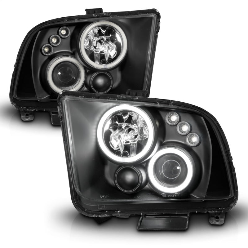 ANZO 2005-2009 Ford Mustang Projector Headlights w/ Halo Black - Burkken Auto Parts