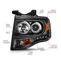 ANZO 2007-2014 Ford Expedition Projector Headlights w/ Halo Black - Burkken Auto Parts