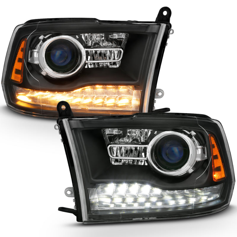 ANZO 2009-2018 Dodge Ram 1500 Projector Headlights Plank Style Halo w/Switchback Matte Black - Burkken Auto Parts