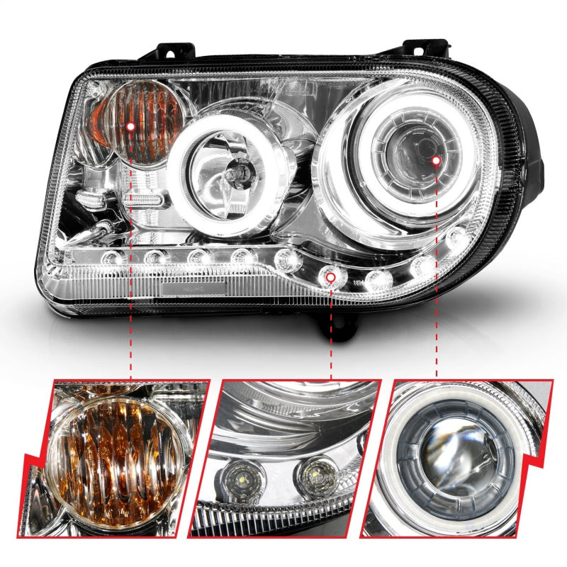 ANZO 2005-2010 Chrysler 300C Projector Headlights w/ Halo Chrome (CCFL) G2 - Burkken Auto Parts