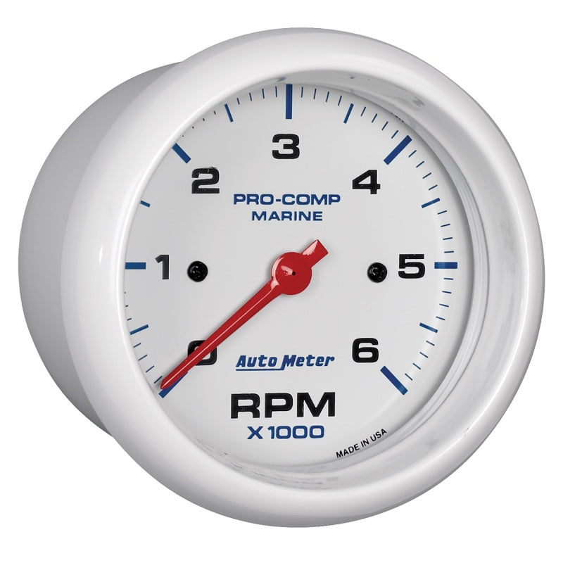 Autometer Marine White Ultra-Lite Gauge 3-3/8in Tachometer 6K RPM - Burkken Auto Parts