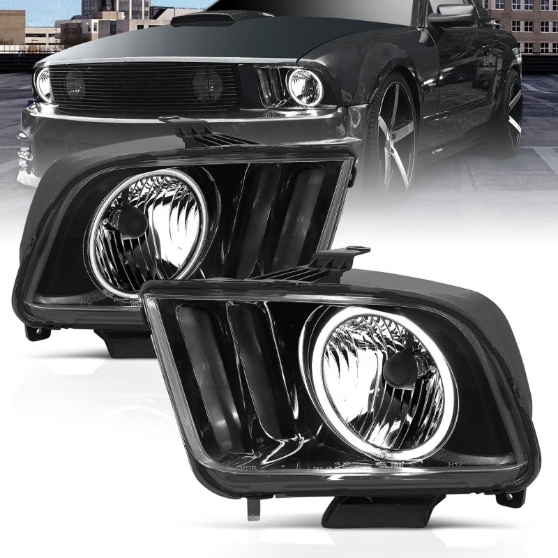 ANZO 2005-2009 Ford Mustang Crystal Headlights w/ Halo Black (CCFL) - Burkken Auto Parts