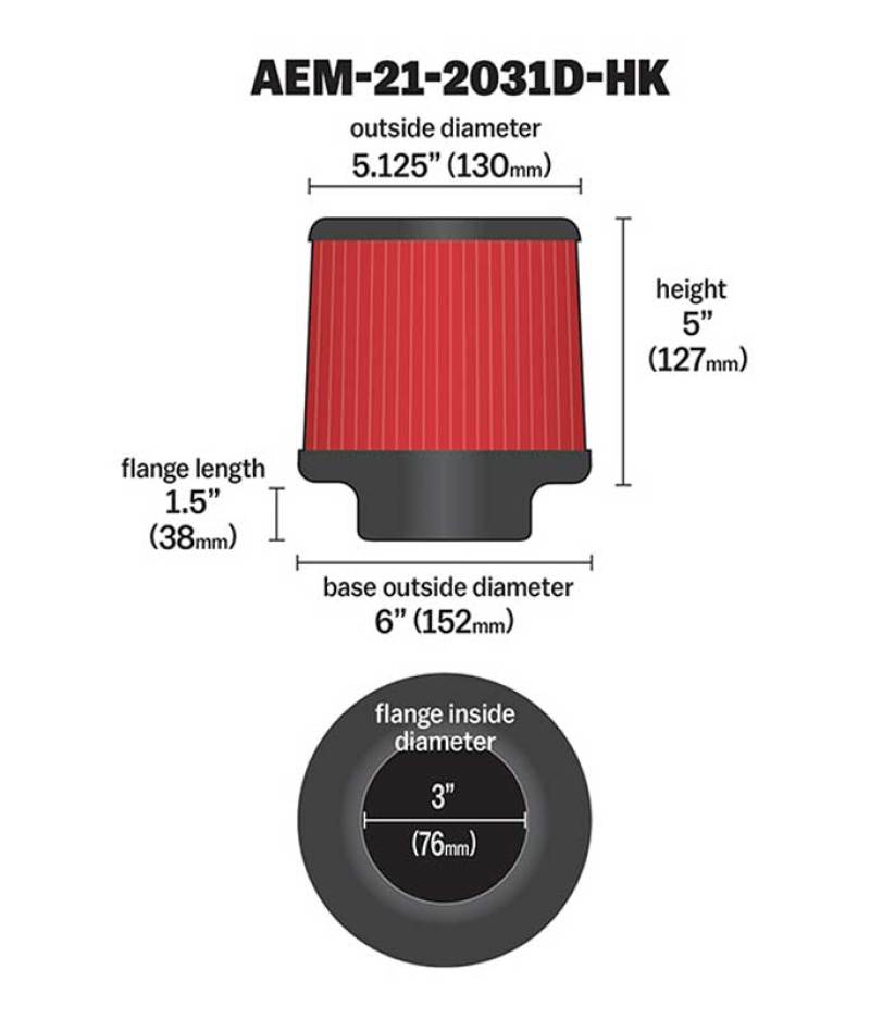 AEM Dryflow 3in. X 5in. Round Tapered Air Filter - Burkken Auto Parts
