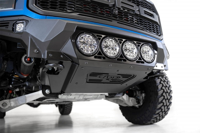 Addictive Desert Designs 17-20 Ford F-150 Raptor Bomber Front Bumper w/ 4 Rigid 360 6in Round Mounts - Burkken Auto Parts