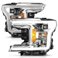 ANZO 18-19 Ford F-150 Projector Headlights w/Plank Style Switchback Chrome w/Amber - Burkken Auto Parts