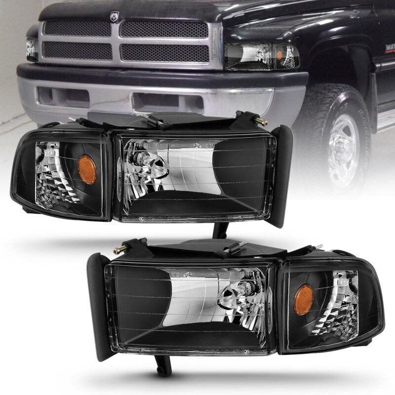 ANZO 1994-2001 Dodge Ram Crystal Headlights Black - Burkken Auto Parts