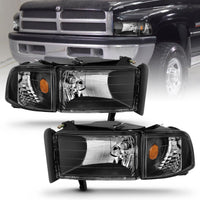 ANZO 1994-2001 Dodge Ram Crystal Headlights Black - Burkken Auto Parts