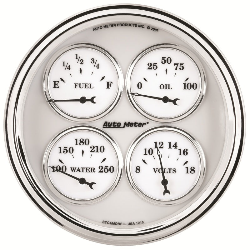 AutoMeter Gauge Quad 5in. 240 Ohm(e) to 33 Ohm(f) Elec Old Tyme White II - Burkken Auto Parts