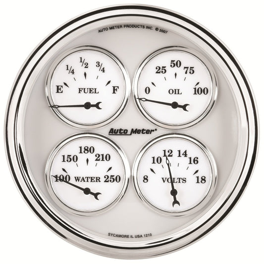 AutoMeter Gauge Quad 5in. 240 Ohm(e) to 33 Ohm(f) Elec Old Tyme White II - Burkken Auto Parts