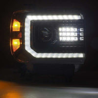 AlphaRex 14-18 GMC Sierra LUXX LED Proj Headlights Plank Style Black w/Activ Light/Seq Signal/DRL - Burkken Auto Parts