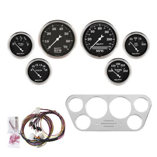 Autometer Old Tyme Black Gauge Kit 6 Pc Ford Truck 53-55 Tach/Mph/Fuel/Oilp/Wtmp/Volt - Burkken Auto Parts
