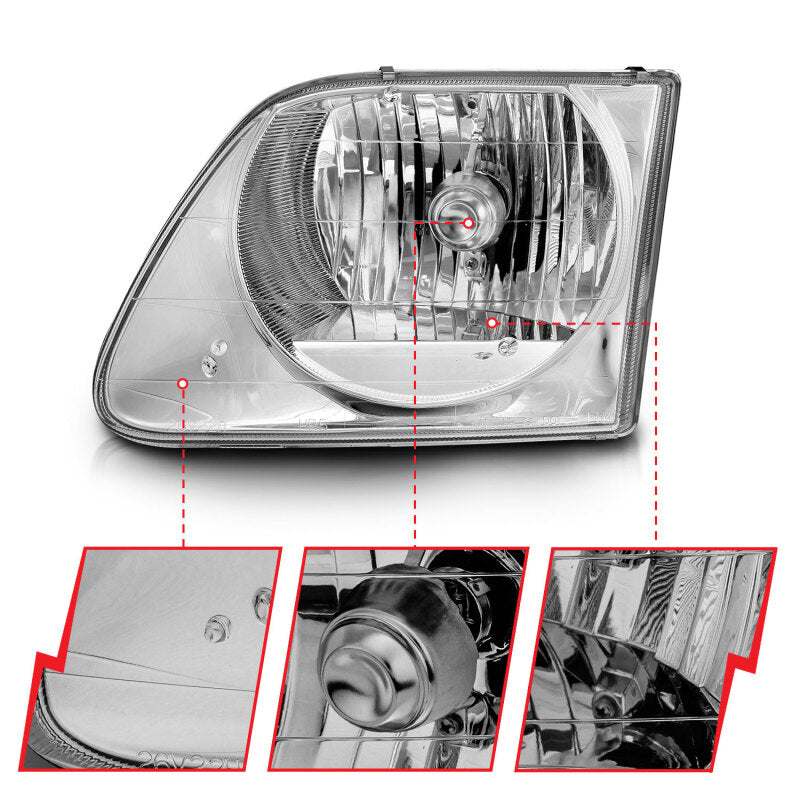 ANZO 1997-2003 Ford F-150 Crystal Headlights Chrome - Burkken Auto Parts